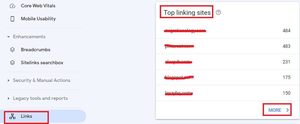 Google Webmaster-Top Linking Sites