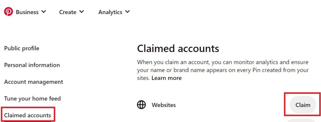Pinterest-Claimed Accounts-Claim Website