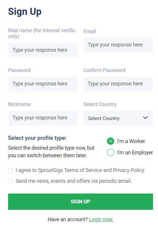 Picoworkers Sign Up Form
