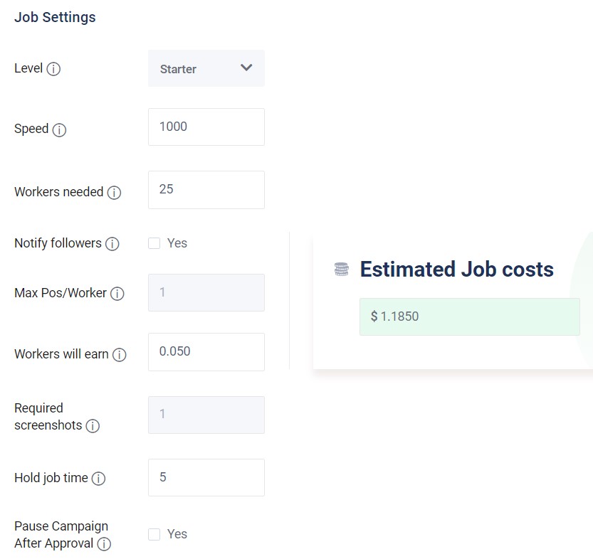 sproutGigs-Job Settings